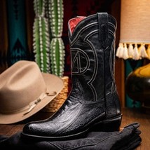 DENVER Genuine Ostrich Leg Skin Cowboy Boot from the Western Collection Black image 4