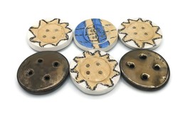 Assorted Large Sun Buttons Round Handmade Ceramic Sewing Supplies And Notions - £32.53 GBP
