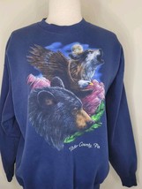 Women&#39;s vintage sweatshirt Bear Eagle Wolf blue size large - $18.81