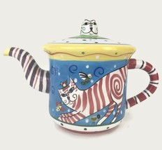 Dana Simson Whimsical Hand Painted Art Pottery Cat Kitty Teapot Henrikse... - £52.28 GBP