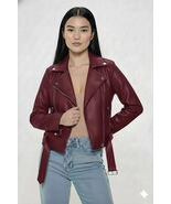 Chaqueta Borgoña Genuina Mujer Piel de Cordero Hecha a Mano Elegante Uso... - $205.64 CAD+