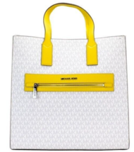 Michael Kors Large NS Signature Tote White Yellow 35T0SY9T7B NWT $398 Retail FS - £86.03 GBP