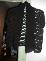 Allison Brittney Juniors Black Solid Short Sleeve OPEN Front Acrylic Cardigan M - £5.11 GBP