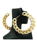 NEW CELEBRITY STYLE LINK CHAIN DESIGN 3.5&quot; HOOP FASHION EARRINGS - JE3012 - £11.19 GBP