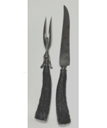 2 VTG LF&amp;C Universal Carbon Steel Carving Knife &amp; Fork Sterling Antler H... - €25,20 EUR