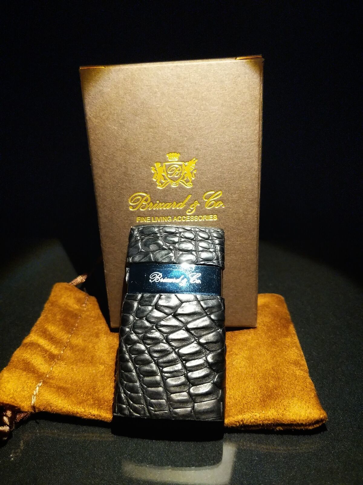 Brizard and Co Genuine Black Caiman Leather Lighter NIB - $250.00