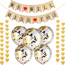 We Will Miss You Banner Burlap Bunting Banner Garland Flags Gold Confetti Balloo - £21.26 GBP