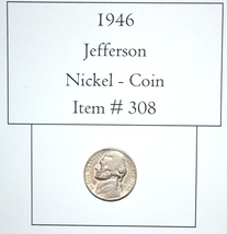 1946 Jefferson Nickel, #308, nickels, vintage money, old coins, old money, coins - £11.97 GBP