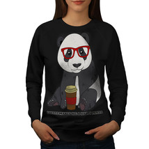 Wellcoda Coffee Happy Panda Womens Sweatshirt, Hippie Casual Pullover Jumper - £23.25 GBP+