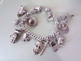 Vintage Mexico Charm Sterling 7&quot; Bracelet 71.7Gr 15 Charms 15-J - $6,113.20 MXN