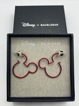 Nib Disney X Baublebar Mickey Mouse Earrings Red Silhouette Outline Hoops - £19.88 GBP