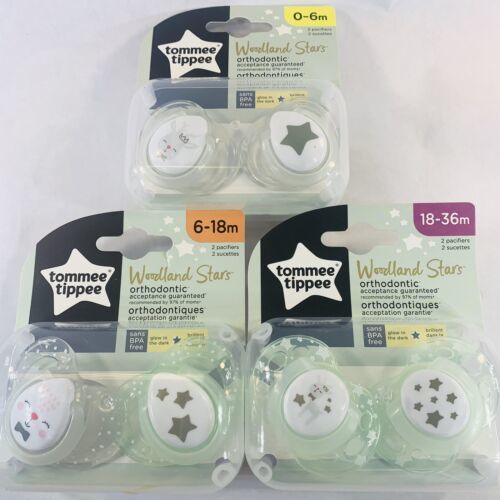 Primary image for Tommee Tippee Pacifiers 0 6 18 36 Months Stars Glow in the Dark Binky Lot