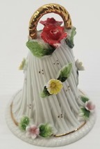 VC) Vintage Christmas Spring Floral Porcelain Dinner Bell Ornament 4&quot; - £6.22 GBP