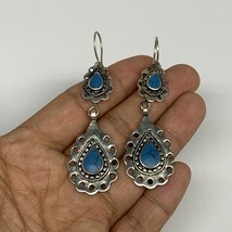 1pc, Handmade Turkmen Earring Tribal Jewelry Turquoise Inlay Drop Boho, B14198 - £9.57 GBP