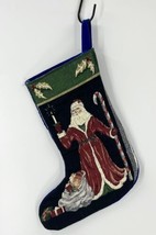 Christmas Stocking Santa St. Nicholas Black Red Embroidered Velvet Back - £14.80 GBP