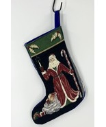 Christmas Stocking Santa St. Nicholas Black Red Embroidered Velvet Back - $27.16 CAD