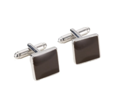 Mens Stainless Steel Black Square Cufflink - £56.25 GBP