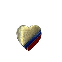 Gold Red and Blue Heart Shaped Pin Brooch Color Block - £10.04 GBP