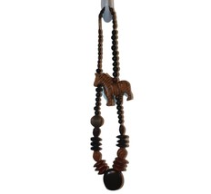 Chunky Zebra Necklace Carved Wood Brown Beaded 30&quot; African - £28.04 GBP