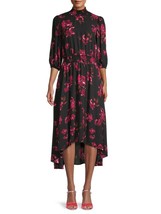 Nanette Lepore | Smock Neck Puff Sleeve Black Floral Print Midi Dress - £47.94 GBP