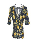 Everly Black Yellow Floral Romper Women’s XS Short Sleeve Ruffle - €18,82 EUR