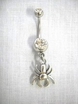 NEW FUN HANGING ARACHNID DANGLING SPIDER CHARM w CLEAR CZ BAR BELLY BUTT... - $4.99