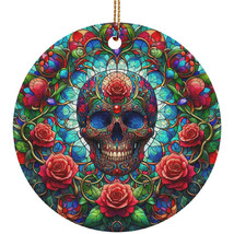 Rose Flower Art Sugar Skull Stained Glass Ornament Christmas Gift D�cor Hanging - $15.79