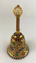 Vintage Champleve Cloisonne Bell Gold Crown Top Birdcage Brass Enamel Floral  - £18.64 GBP