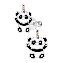 Horned Panda Bear 925 Silver Stud Earrings - £11.03 GBP