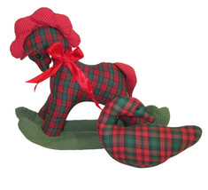 Handcrafted Rocking Horse and Duck Plush Plaid Fabric Farmhouse Holiday Handmade - £11.64 GBP