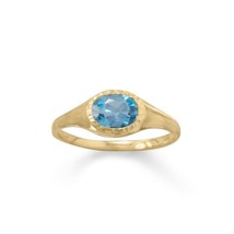 Solitaire Oval Swiss Blue Topaz Women&#39;s Anniversary Ring 14K Yellow Gold Plated - £91.51 GBP