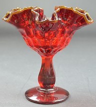 Fenton Art Glass Thumbprint Ruby Pattern Crimped Compote 6&quot; Tall Home Decor - £34.43 GBP