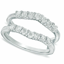 Avvolgere Protezione Doppio Enhancer 1.2ct Diamanti Ring 14K Placcato Oro Bianco - £90.26 GBP