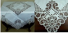 42x42&quot; Tablecloth White Embroidered Cutwork Embroidery Satin Fabric Qual... - $56.99