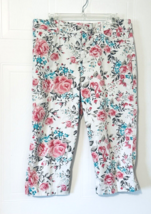 Intro Love the Fit Womens Capris Pants Pink Aqua Brown Floral Size 12 Stretch - £15.01 GBP