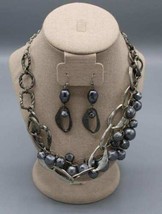 Chico&#39;s Metal Chains and Beads Double Layer 16&quot; Necklace 2&quot; Drop Earring Set - £10.26 GBP