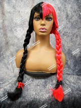 Half Red &amp; Black Schizo Braided Wig Goth Psycho Widows Peak Comic Harley Quinn - £12.54 GBP