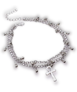 Ankh Ankle Bracelet Beaded Anklet Double Chain Foot Jewellery Silver Tone - £5.88 GBP