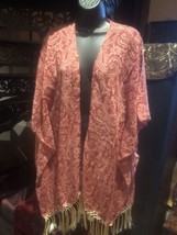 Vintage Style Kimono Forme Libre Pur Paisley Rouge Franges Cardigan Poncho - $39.69