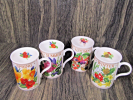 Rare Set Four Seasons Crown Trent Fine Bone China Floral Coffee Mugs England 4&quot; - £35.04 GBP