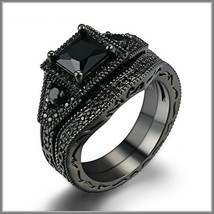 Exquisette Black Pave Cubic Zircons Black Diamonds Black Gold Plated Rings Sets - £66.39 GBP