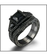 Exquisette Black Pave Cubic Zircons Black Diamonds Black Gold Plated Rin... - £67.09 GBP