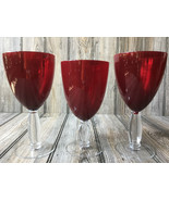 Set of 3 Ruby Red Wine Goblets/Glasses with Clear Stem 7.5&quot; and 8&quot; - $32.26