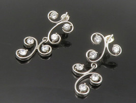 925 Sterling Silver - Sparkling Cubic Zirconia Swirl Dangle Earrings - EG7101 - £37.98 GBP