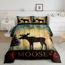 Woodland Animal ComforterSet For Boys Girls, Moose Wildlife Full Size Bedding, P - $80.99