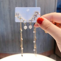 Trendy Crystal Water Drop Women Dangle Earrings Pearl Fringed Earrings Long Pent - £6.74 GBP