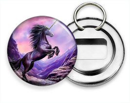 Whimsical Fantasy Black Unicorn Horse Hd Beer Bottle Opener Keychain Keyfob Gift - £13.18 GBP