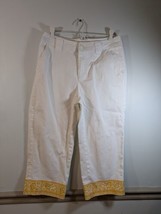 COLDWATER CREEK Women&#39;s Capri Pants White Stretch Pockets Gold Trim Size 8 - $10.89