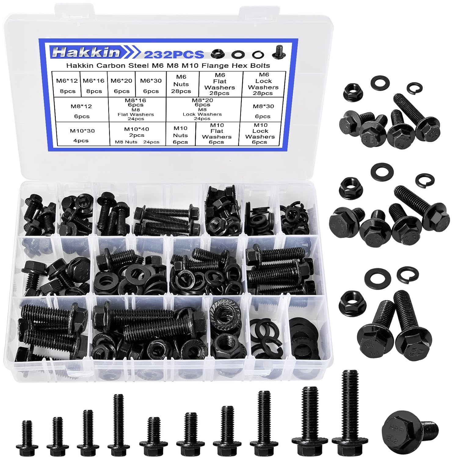 Hakkin 232Pcs M6 M8 M10 Flange Hex Bolts And Nuts Kit Metric, Fully Thre... - $31.99