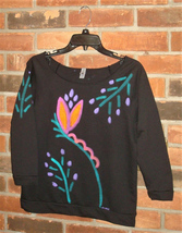 Abstract Flowers Hand Painted Raw Edge Off the Shoulder French Terry Top Size S - £23.34 GBP